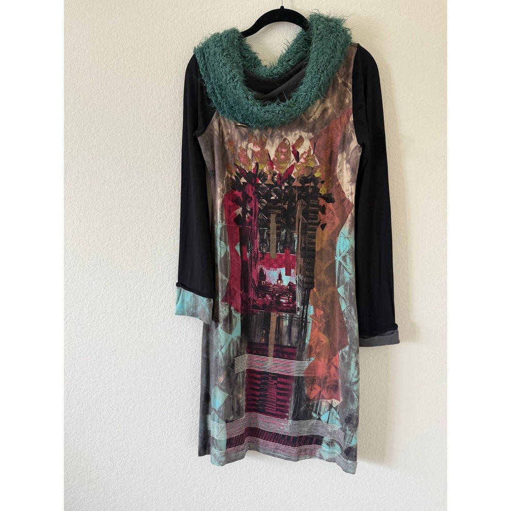 Save The Queen! Italy Graphic Print Cowl Neck Long Sleeve Dress XL Whimsigoth